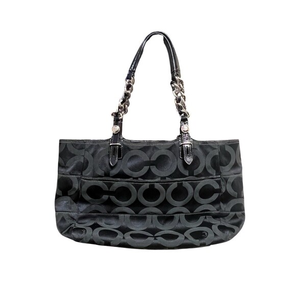 Coach Madison Op Art Signature Tote Shoulder Bag Black/Gray Large 